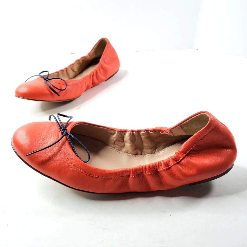J. Crew Orange Leather Flats with Black Bow - Picture 6 of 7